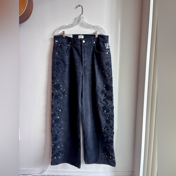 Citizens of Humanity Ayla Embroidered Wide Leg Jeans Voila Size 33 NWT - Picture 4 of 13